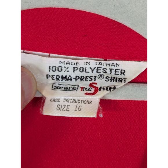 Vtg 1970’s Women’s Sears The Shirt Red Polyester Size 16 Long Sleeve Button Down - Picture 4 of 8